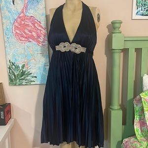 EUC Sz 12 Joanne Chen XSCAPE pleated Satin Halter  dress Dance/Club/Party